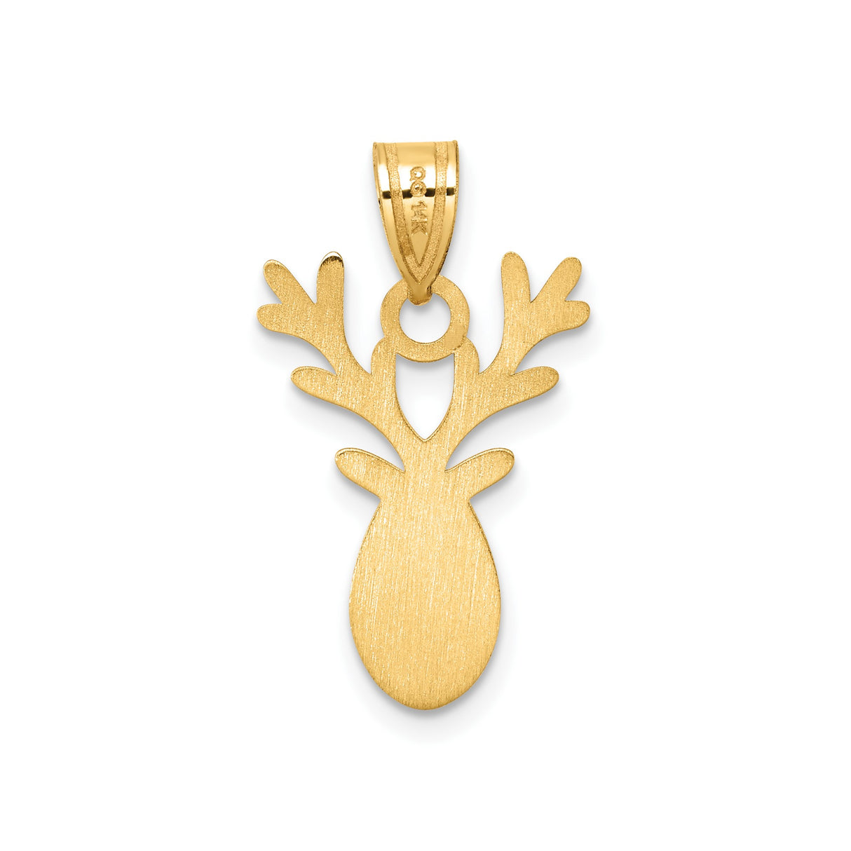 14k Yellow Gold Reindeer Pendant with Red Nose and Antlers, Christmas Holiday Charm