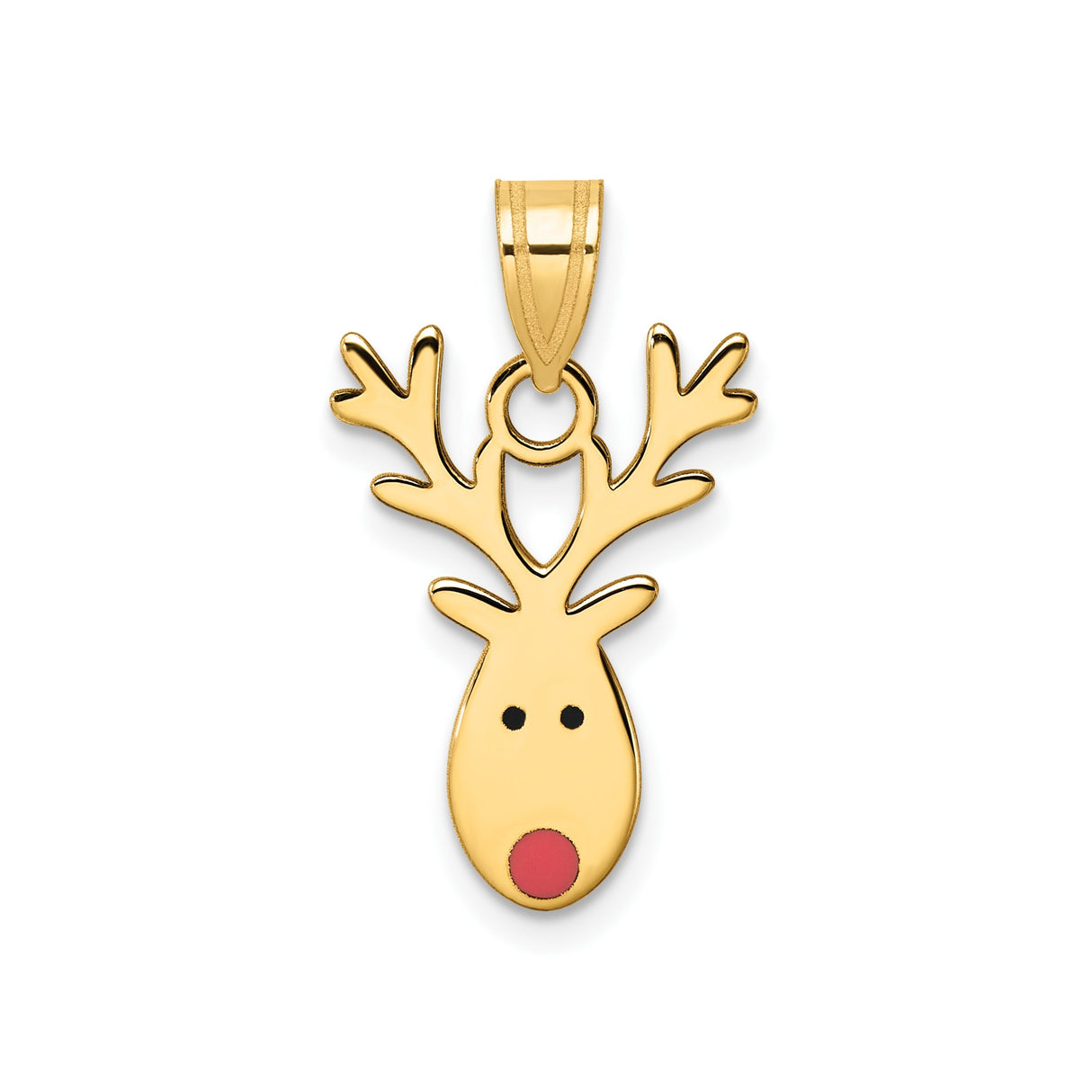 14k Yellow Gold Reindeer Pendant with Red Nose and Antlers, Christmas Holiday Charm
