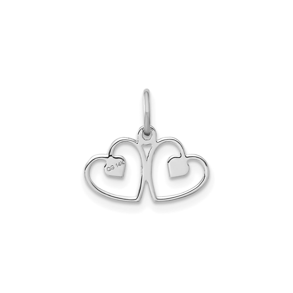 14k White Gold Pendant with Interlocking Open Hearts and Textured Inner Hearts