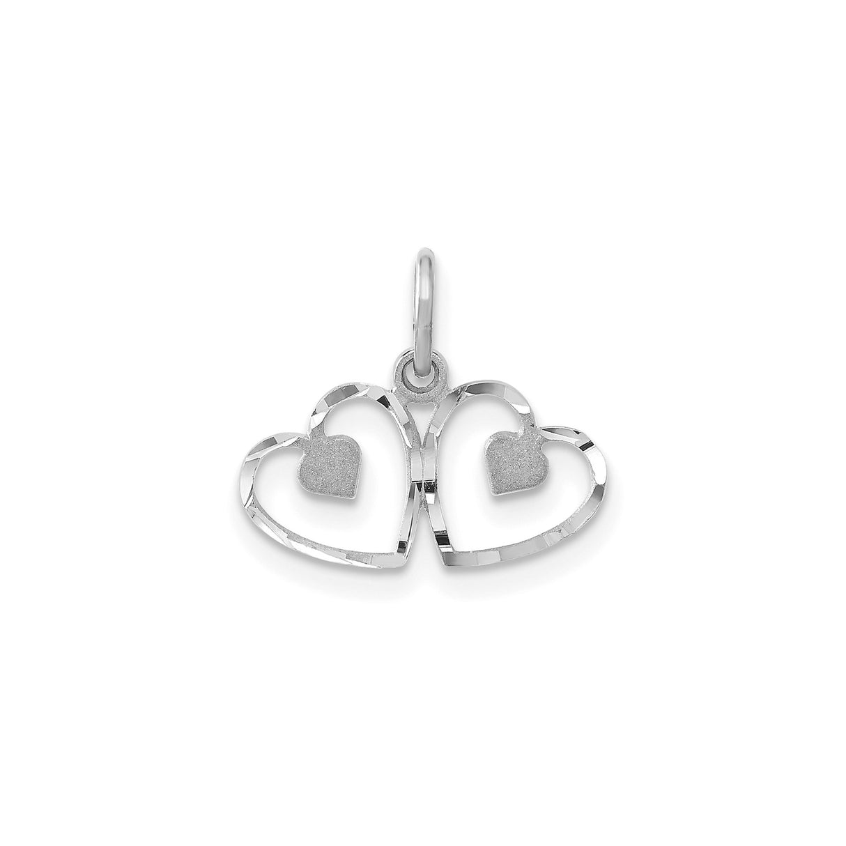 14k White Gold Pendant with Interlocking Open Hearts and Textured Inner Hearts