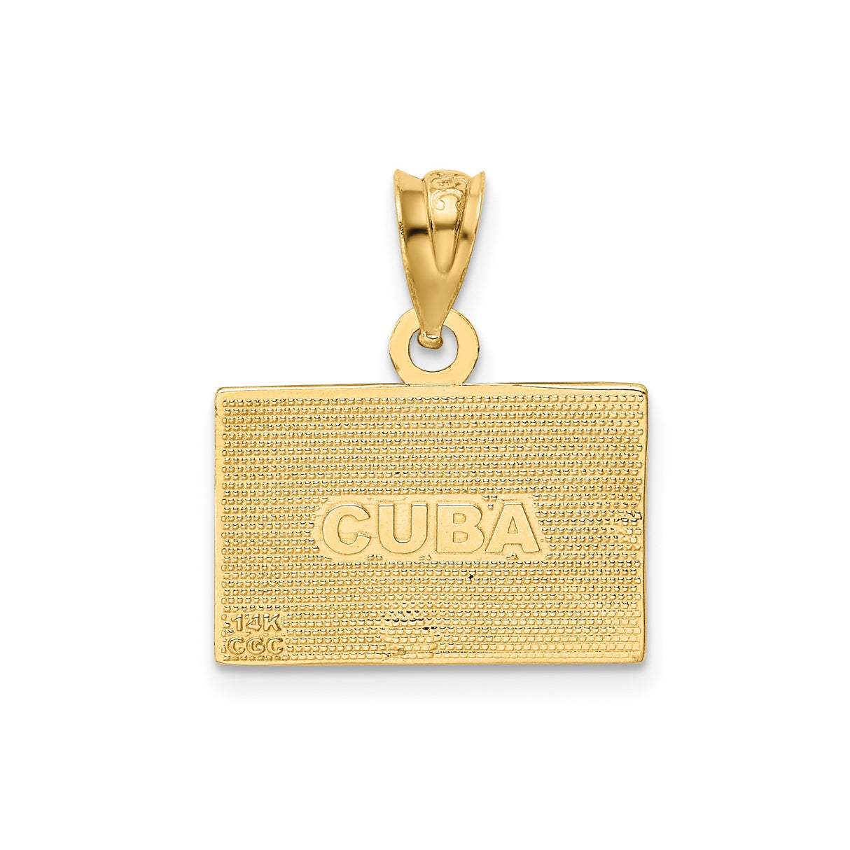 14k Yellow Gold Cuban Flag Pendant with Red White Blue Enamel and White Star Symbol