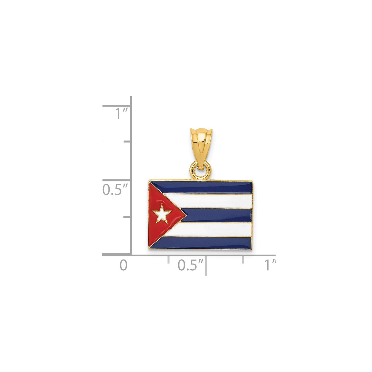 14k Yellow Gold Cuban Flag Pendant with Red White Blue Enamel and White Star Symbol