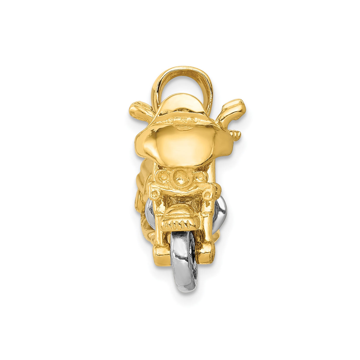 14k Two-Tone Gold Motorcycle Pendant, Detailed Touring Bike Design for Men