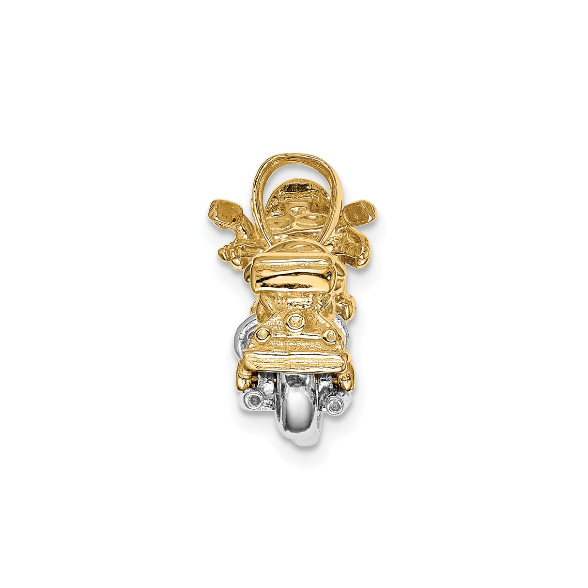14k Two-Tone Gold Motorcycle Pendant, Detailed Touring Bike Design for Men