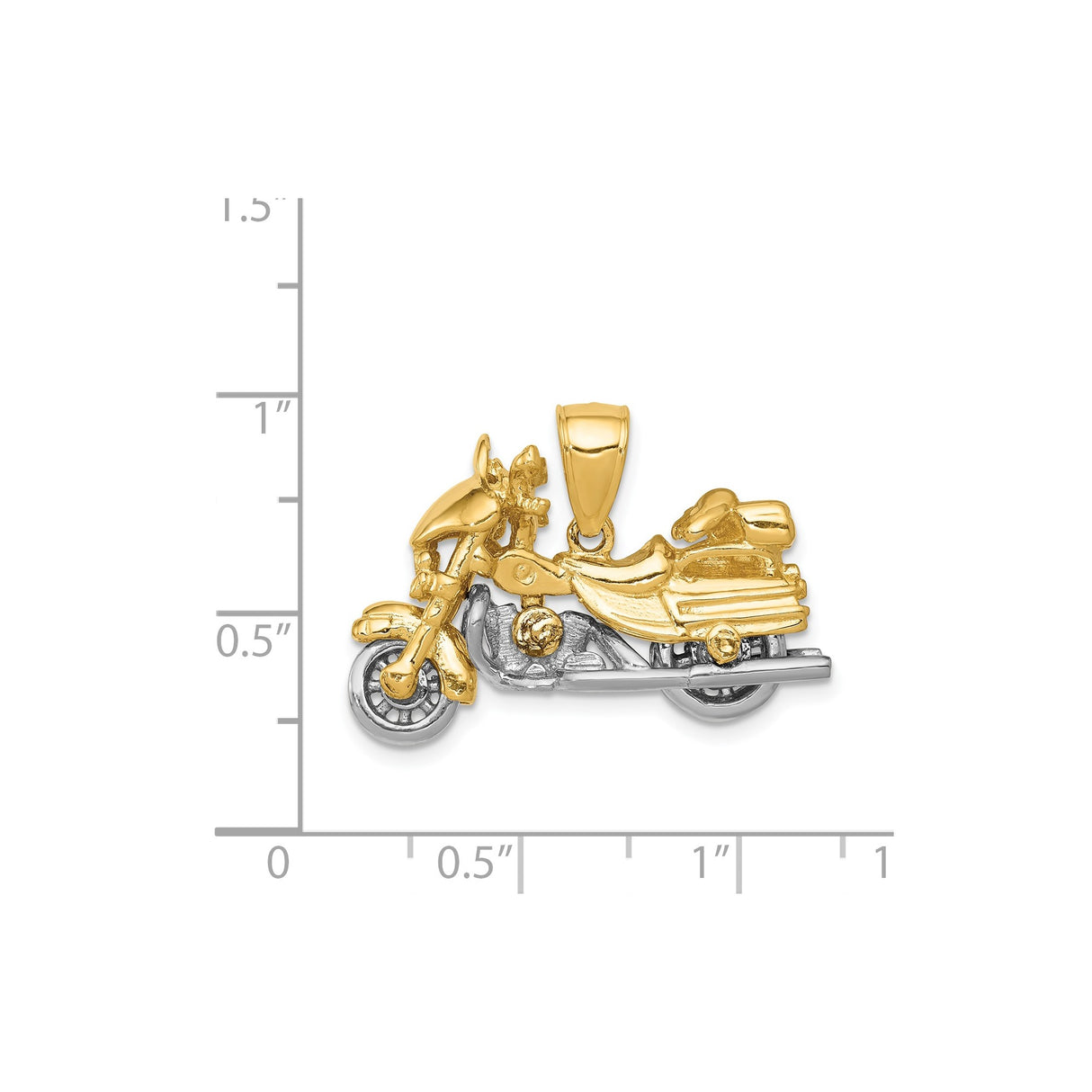 14k Two-Tone Gold Motorcycle Pendant, Detailed Touring Bike Design for Men