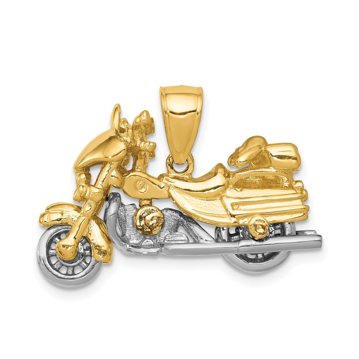 14k Two-Tone Gold Motorcycle Pendant, Detailed Touring Bike Design for Men