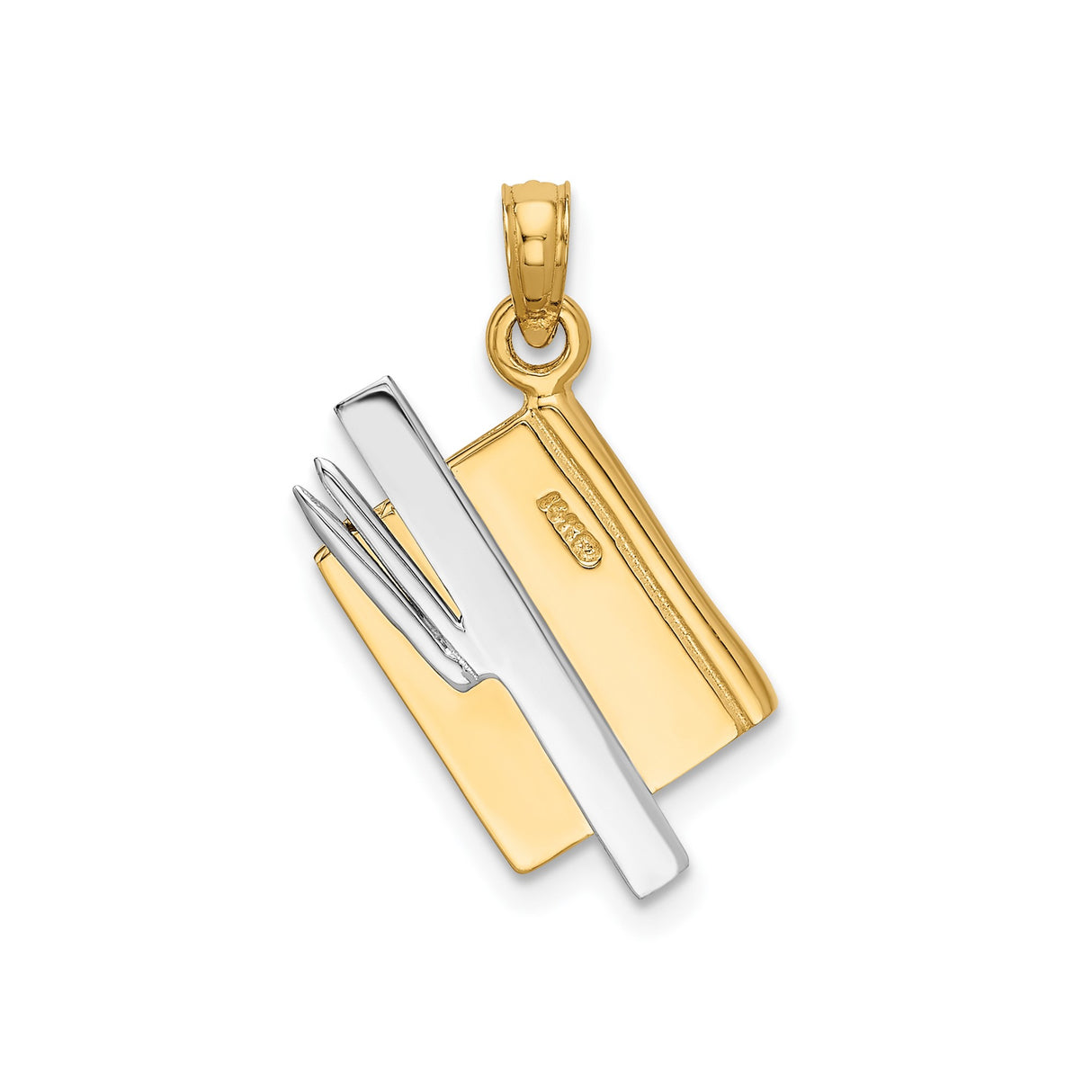 14k Two-Tone Gold Book Pendant with ABC Letters and Red Apple, Teacher Education Charm