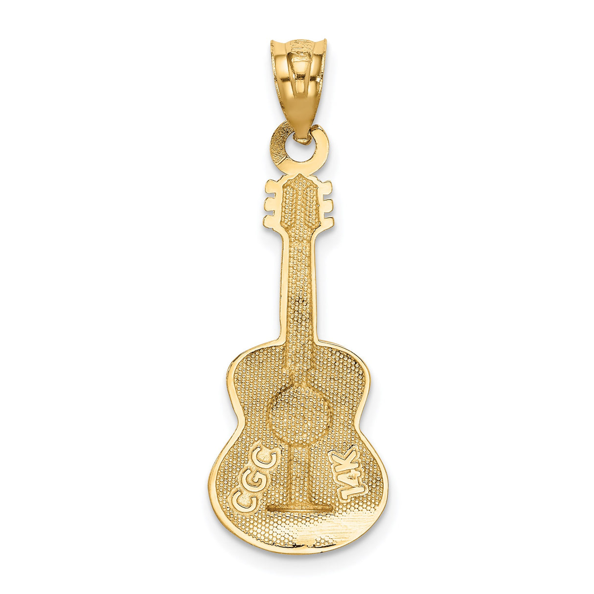14k Yellow Gold Guitar Pendant with Brown Enamel, Acoustic Music Charm for Musicians