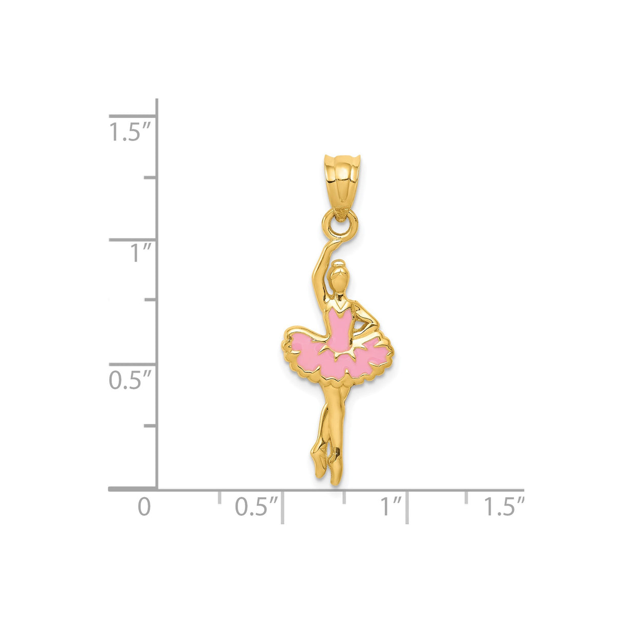 14k Yellow Gold Ballerina Pendant with Pink Enamel, Graceful Ballet Dance Charm
