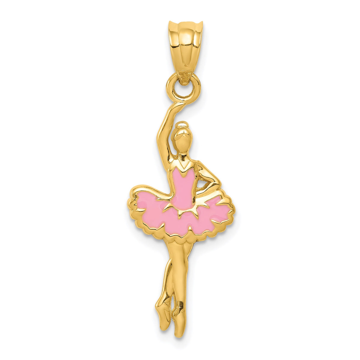 14k Yellow Gold Ballerina Pendant with Pink Enamel, Graceful Ballet Dance Charm