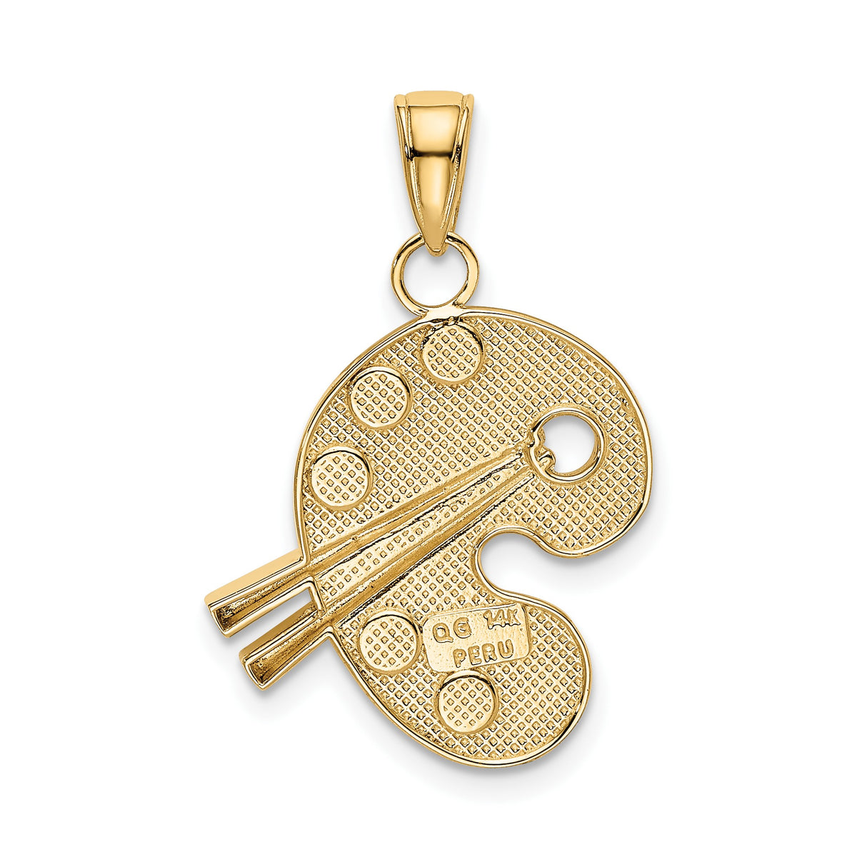 14k Yellow Gold Artist Palette Pendant with Colorful Enamel and Brush Accents