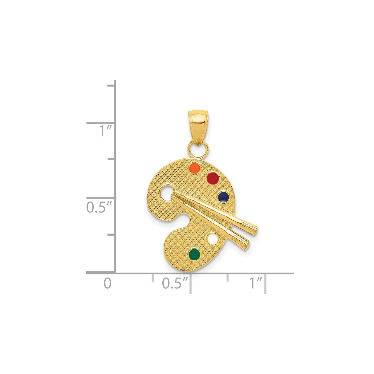 14k Yellow Gold Artist Palette Pendant with Colorful Enamel and Brush Accents