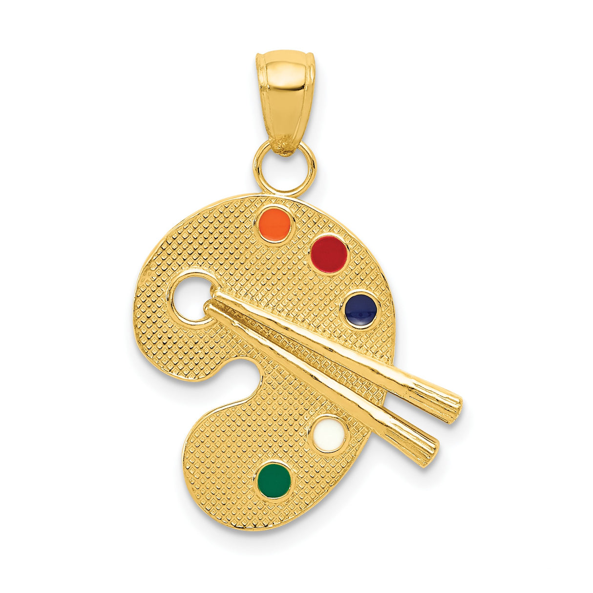 14k Yellow Gold Artist Palette Pendant with Colorful Enamel and Brush Accents