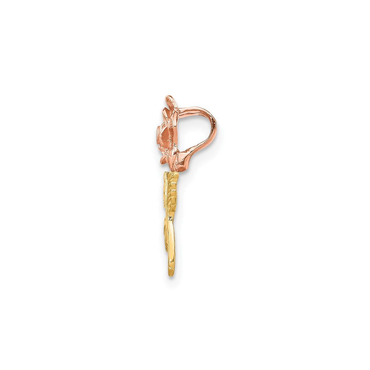 14k Two-Tone Gold Rose Flower Pendant with Yellow Gold Stem and Rose Gold Blossom