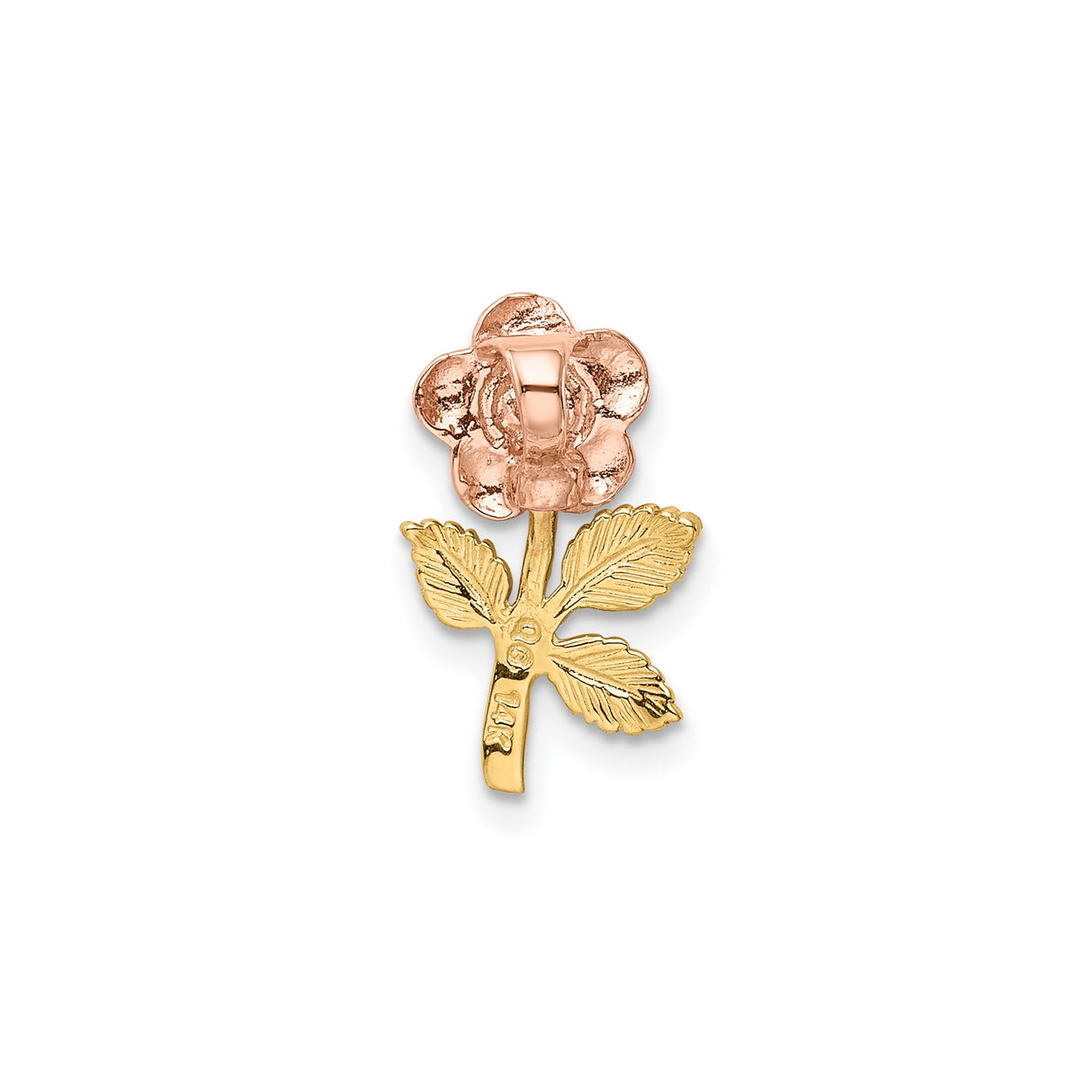 14k Two-Tone Gold Rose Flower Pendant with Yellow Gold Stem and Rose Gold Blossom