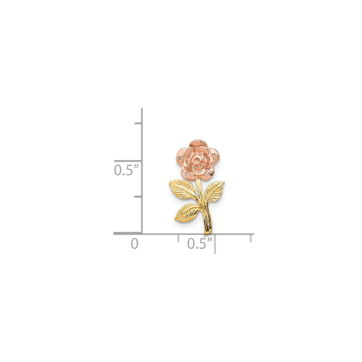 14k Two-Tone Gold Rose Flower Pendant with Yellow Gold Stem and Rose Gold Blossom