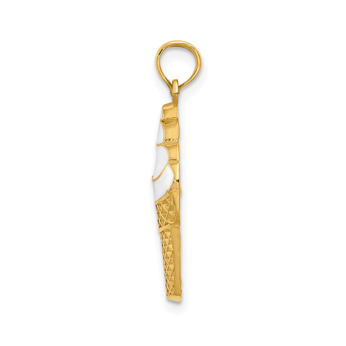 14k Yellow Gold Ice Cream Cone Pendant with White Enamel, Whimsical Summer Charm