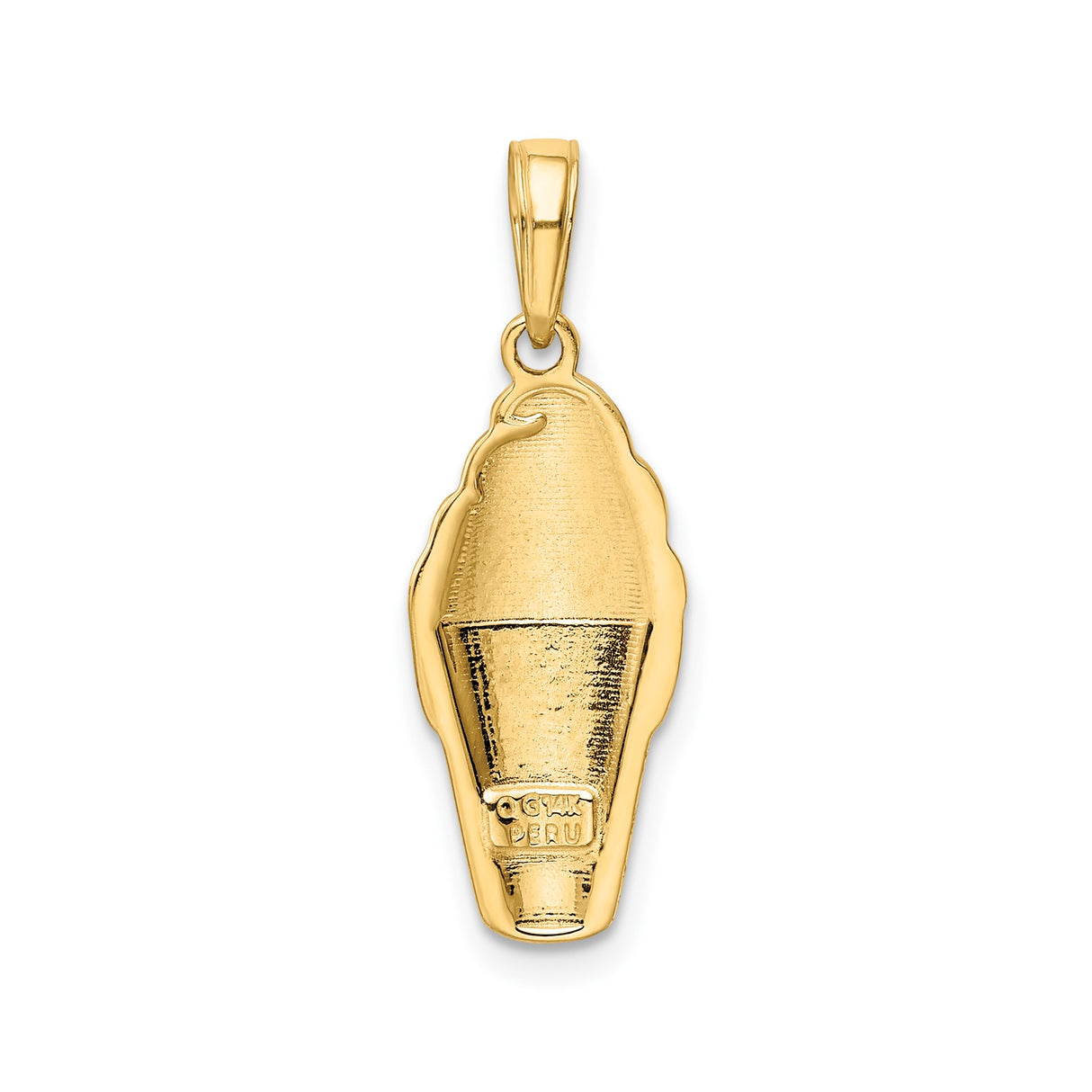 14k Yellow Gold Ice Cream Cone Pendant with White Enamel, Whimsical Summer Charm