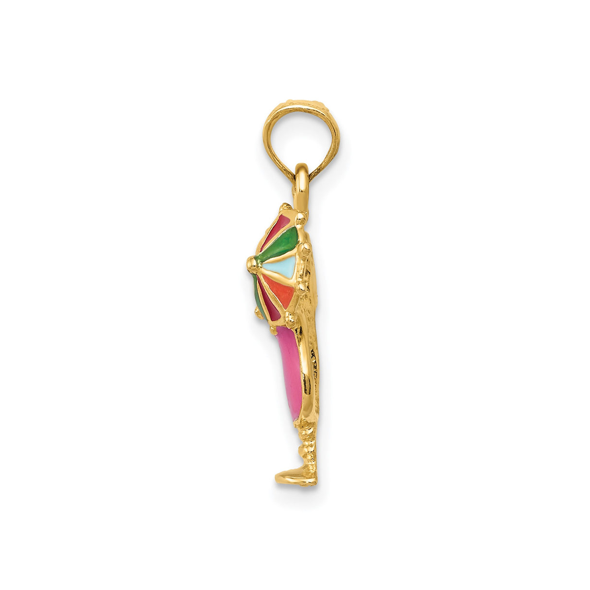 14k Yellow Gold Tropical Cocktail Pendant with Enamel Umbrella and Citrus Slice Design