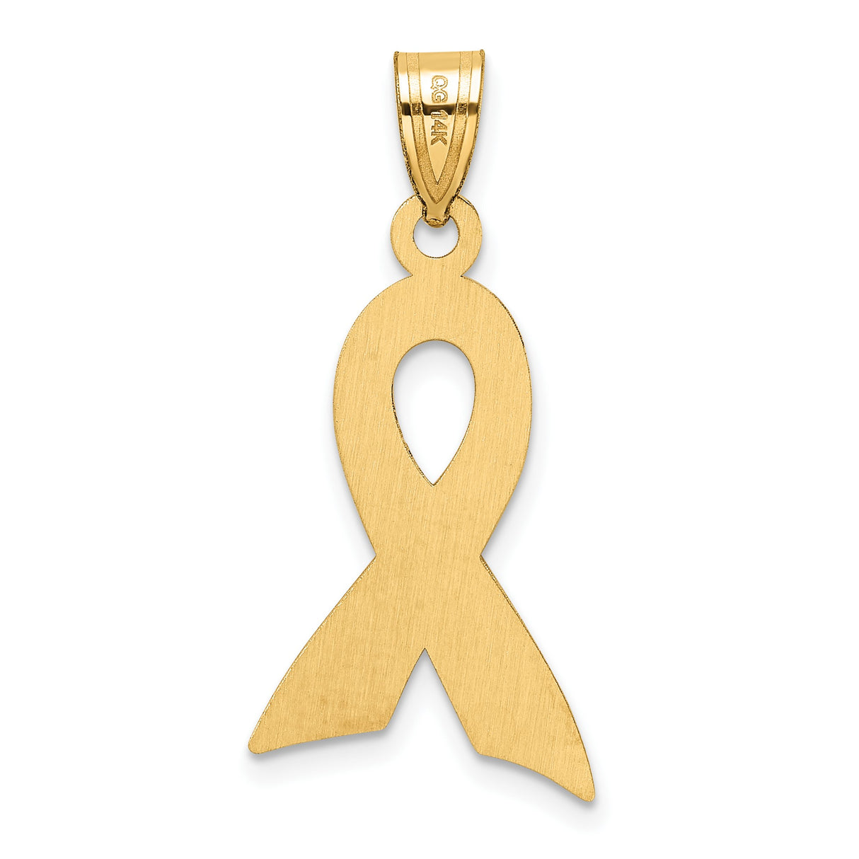 14k Yellow Gold Pink Ribbon Pendant with Enamel Detailing, Breast Cancer Awareness Jewelry for Women