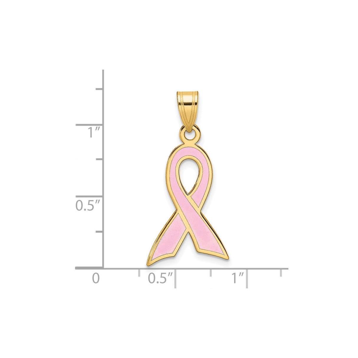 14k Yellow Gold Pink Ribbon Pendant with Enamel Detailing, Breast Cancer Awareness Jewelry for Women