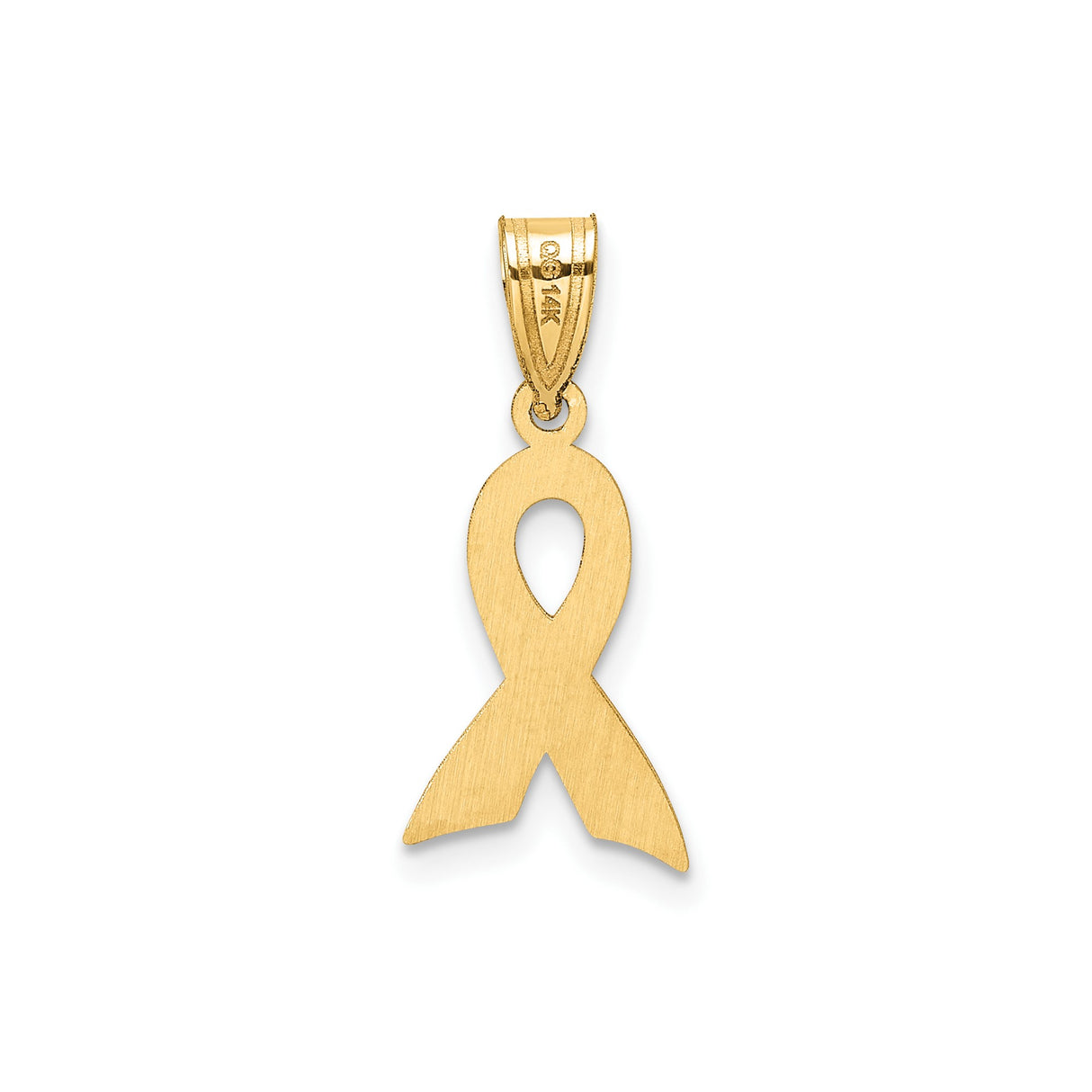 14k Yellow Gold Pendant with Pink Enamel Ribbon, Breast Cancer Awareness Charm for Women