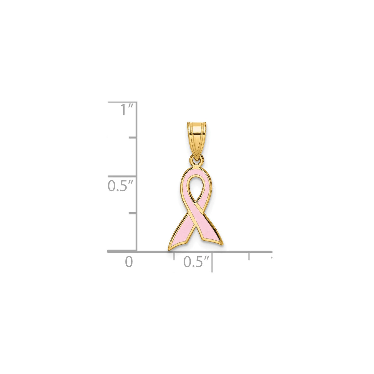 14k Yellow Gold Pendant with Pink Enamel Ribbon, Breast Cancer Awareness Charm for Women