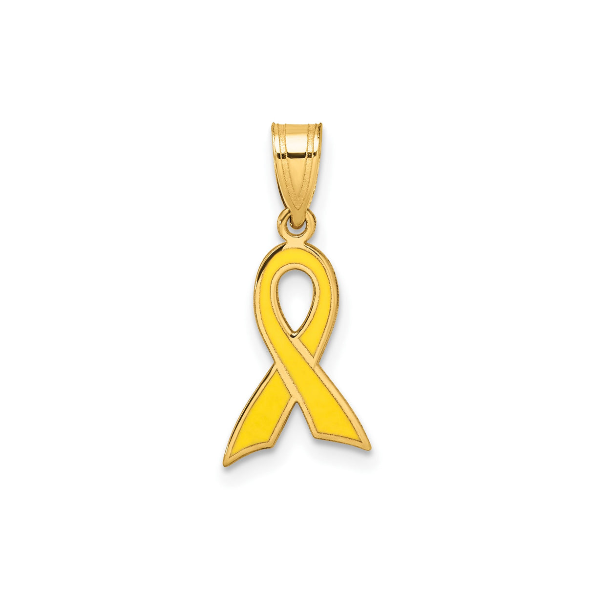 14k Yellow Gold Awareness Ribbon Pendant with Yellow Enamel, Support and Remembrance Jewelry
