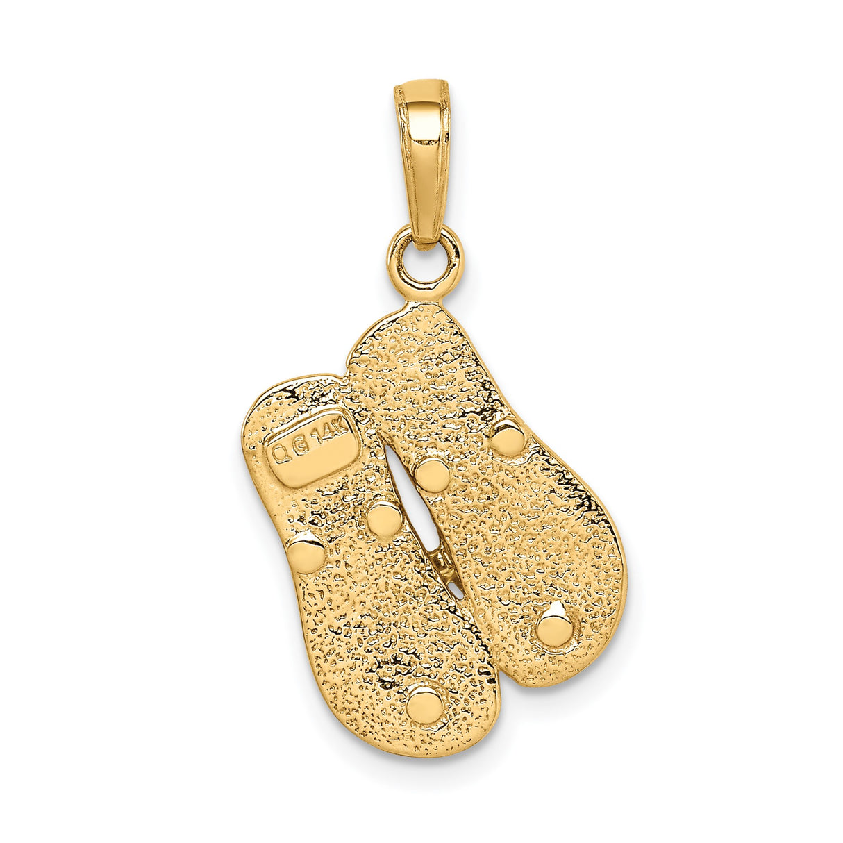 14k Multi-Tone Gold Flip Flop Pendant Charm with Textured Detail and Rhodium Straps for Women