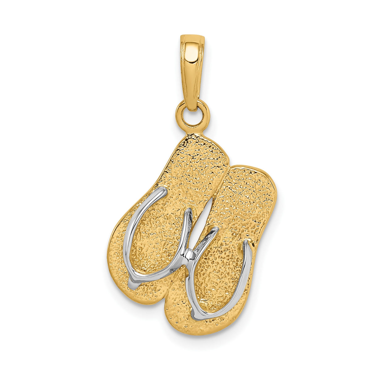 14k Multi-Tone Gold Flip Flop Pendant Charm with Textured Detail and Rhodium Straps for Women