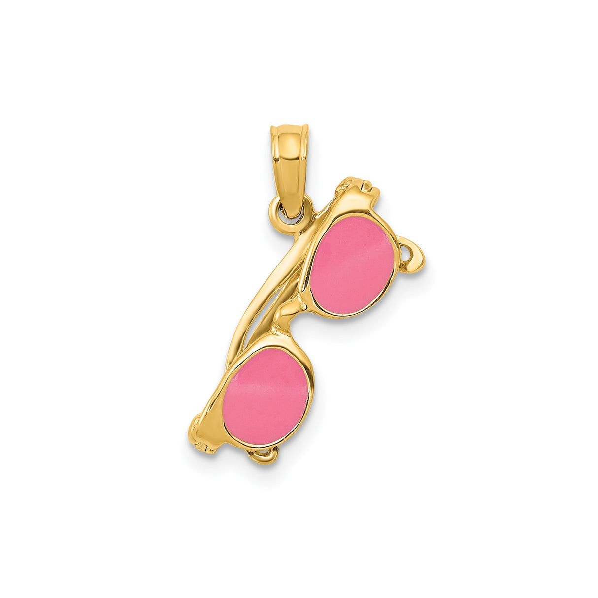 14k Yellow Gold Sunglasses Pendant with Pink Enamel Lenses, Movable Charm, Summer Style Accessory