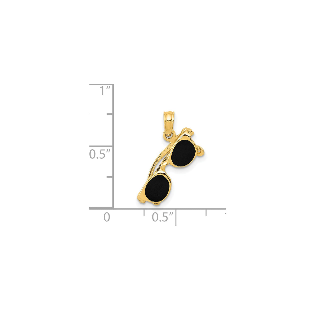 14k Yellow Gold Pendant with Black Enamel Sunglasses Charm, Hip Hop Style Unisex Accessory