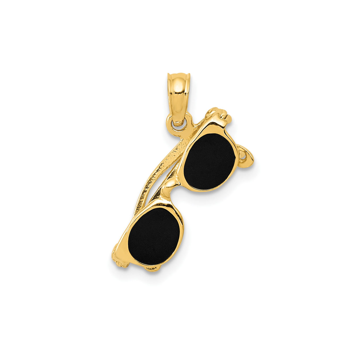 14k Yellow Gold Pendant with Black Enamel Sunglasses Charm, Hip Hop Style Unisex Accessory