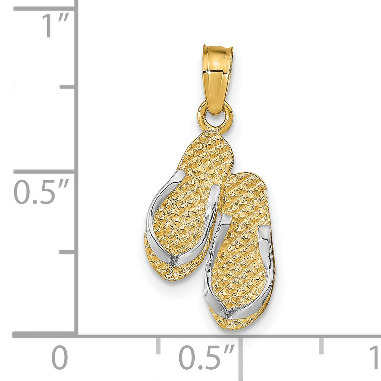 14k Multi-Tone Gold Flip-Flop Pendant with Textured Sandals Design, Beach Vacation Theme