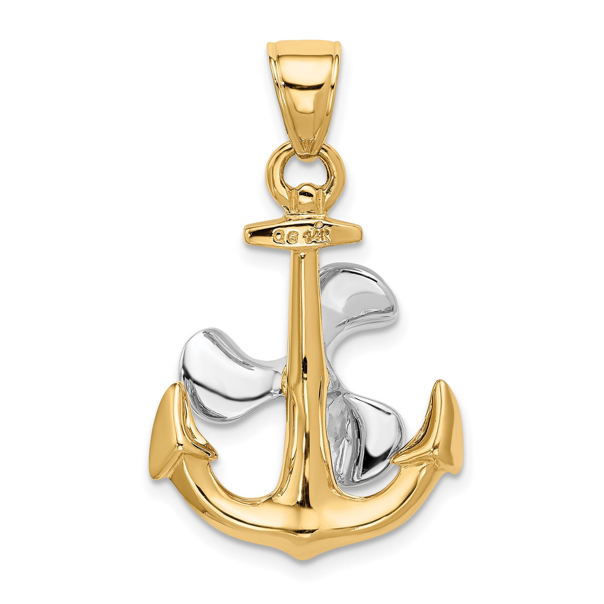 14k Two-Tone Gold Anchor Pendant with Movable Propeller, Nautical Marine Charm for Men or Unisex