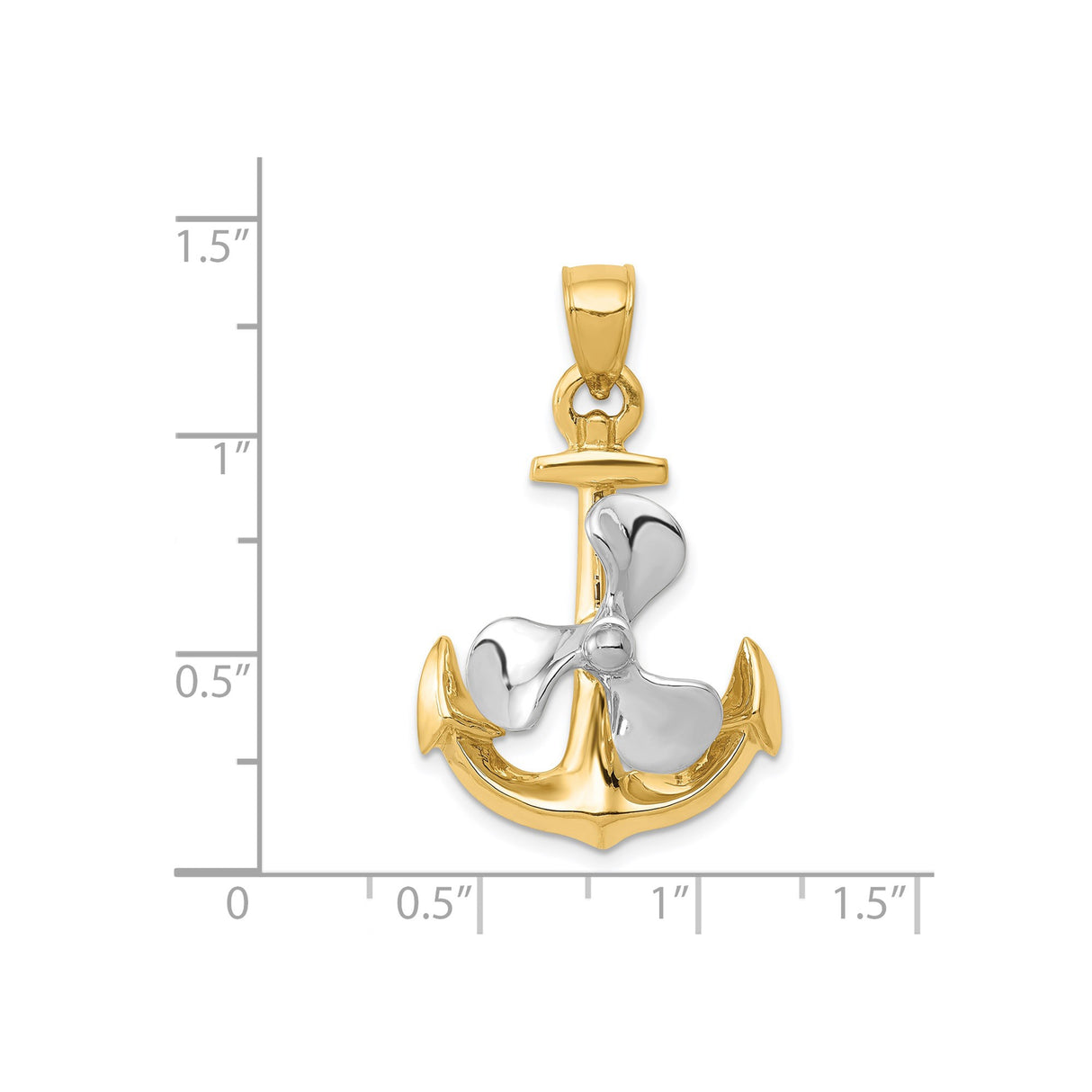 14k Two-Tone Gold Anchor Pendant with Movable Propeller, Nautical Marine Charm for Men or Unisex