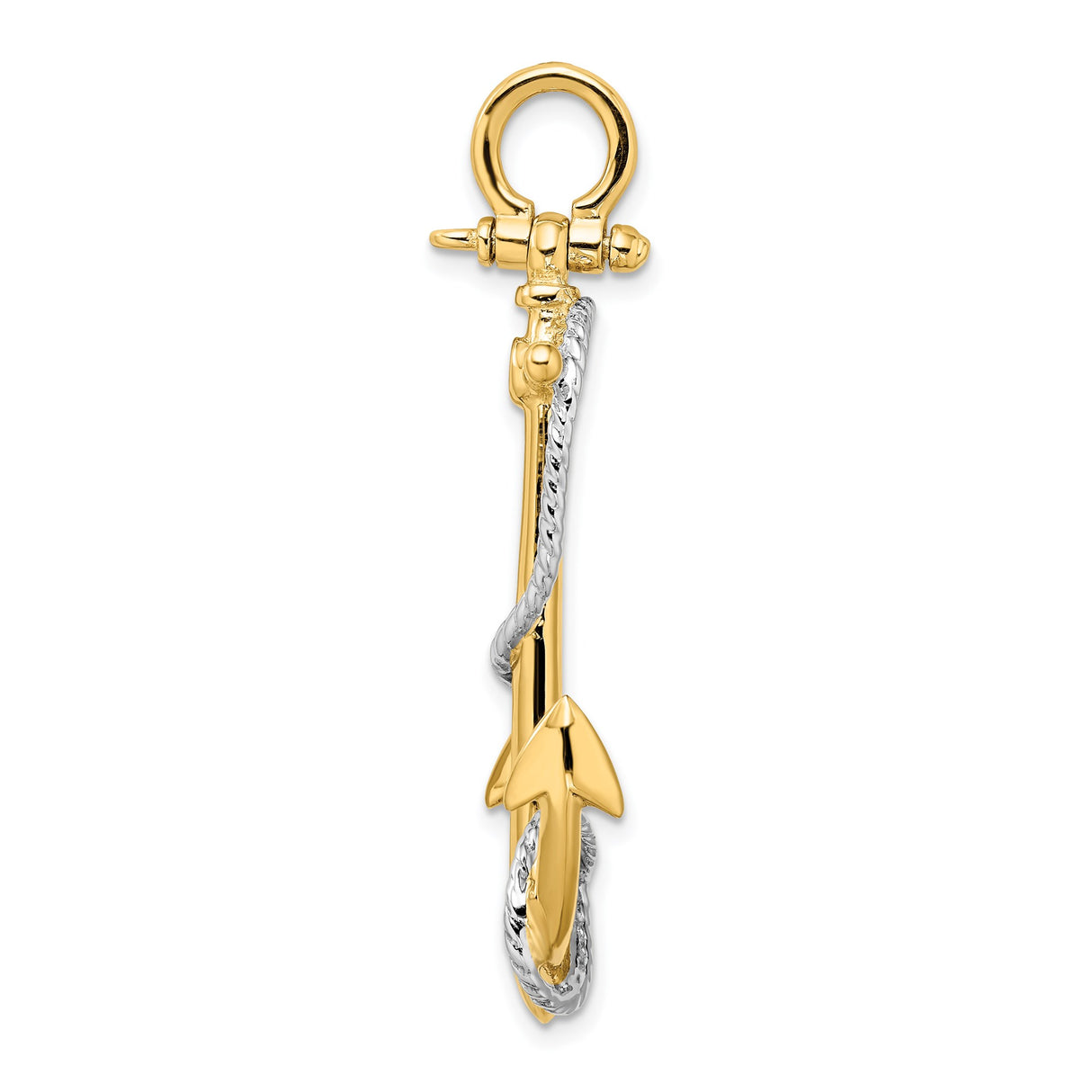 14k Two-Tone Gold Anchor Pendant with Rope Detailing, Nautical Symbol of Strength and Faith