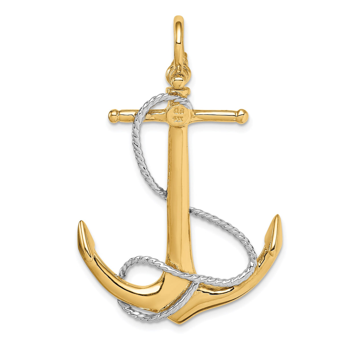 14k Two-Tone Gold Anchor Pendant with Rope Detailing, Nautical Symbol of Strength and Faith