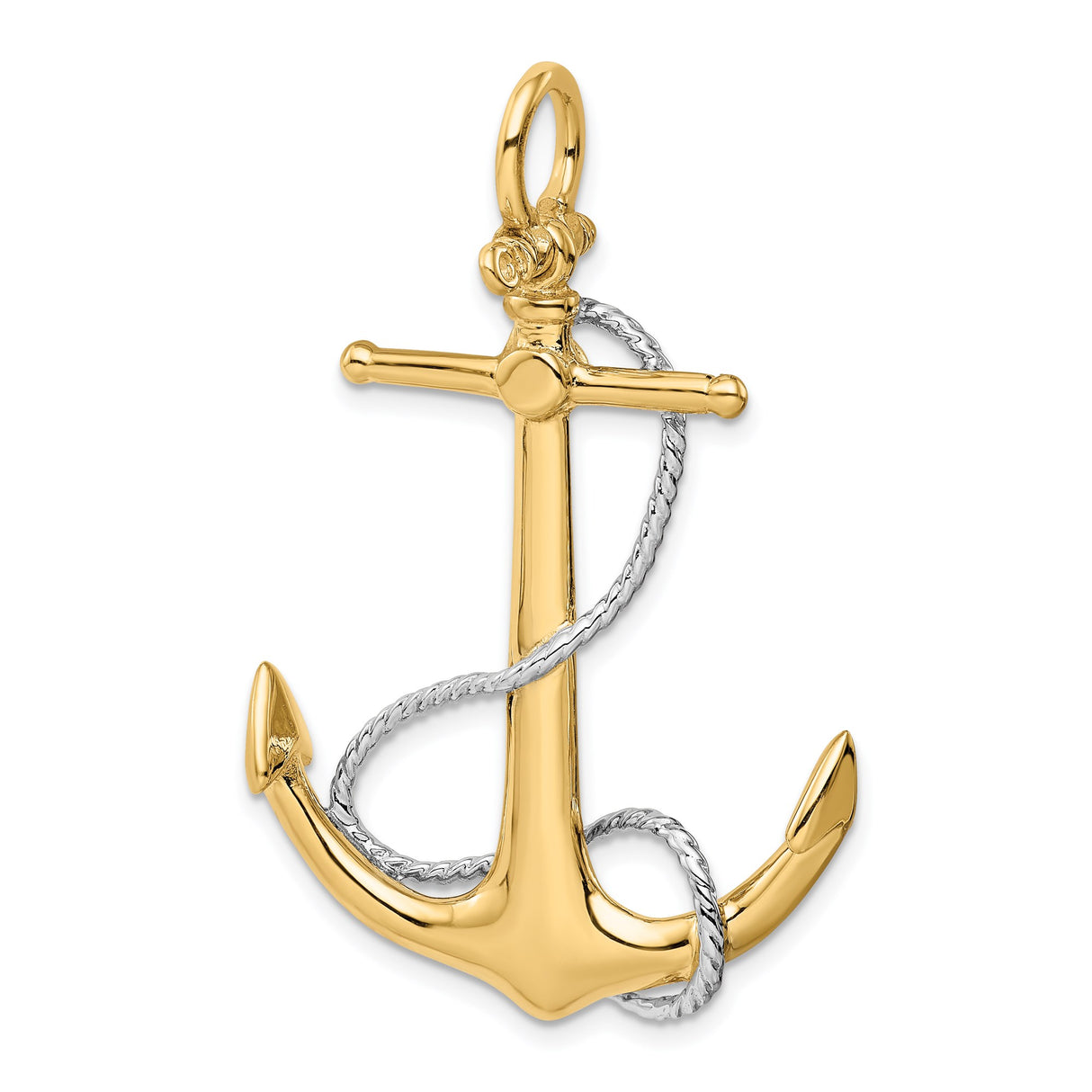 14k Two-Tone Gold Anchor Pendant with Rope Detailing, Nautical Symbol of Strength and Faith