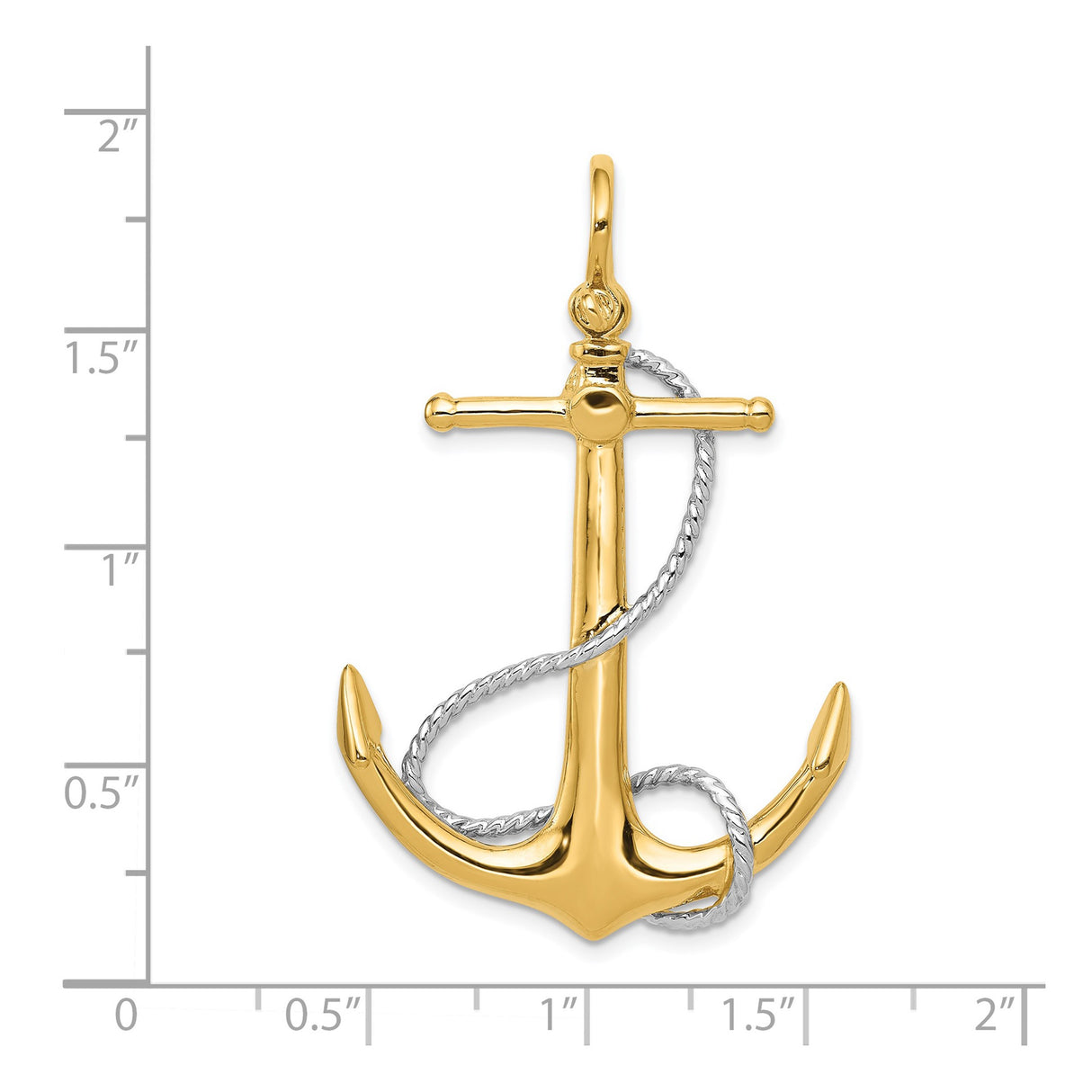 14k Two-Tone Gold Anchor Pendant with Rope Detailing, Nautical Symbol of Strength and Faith