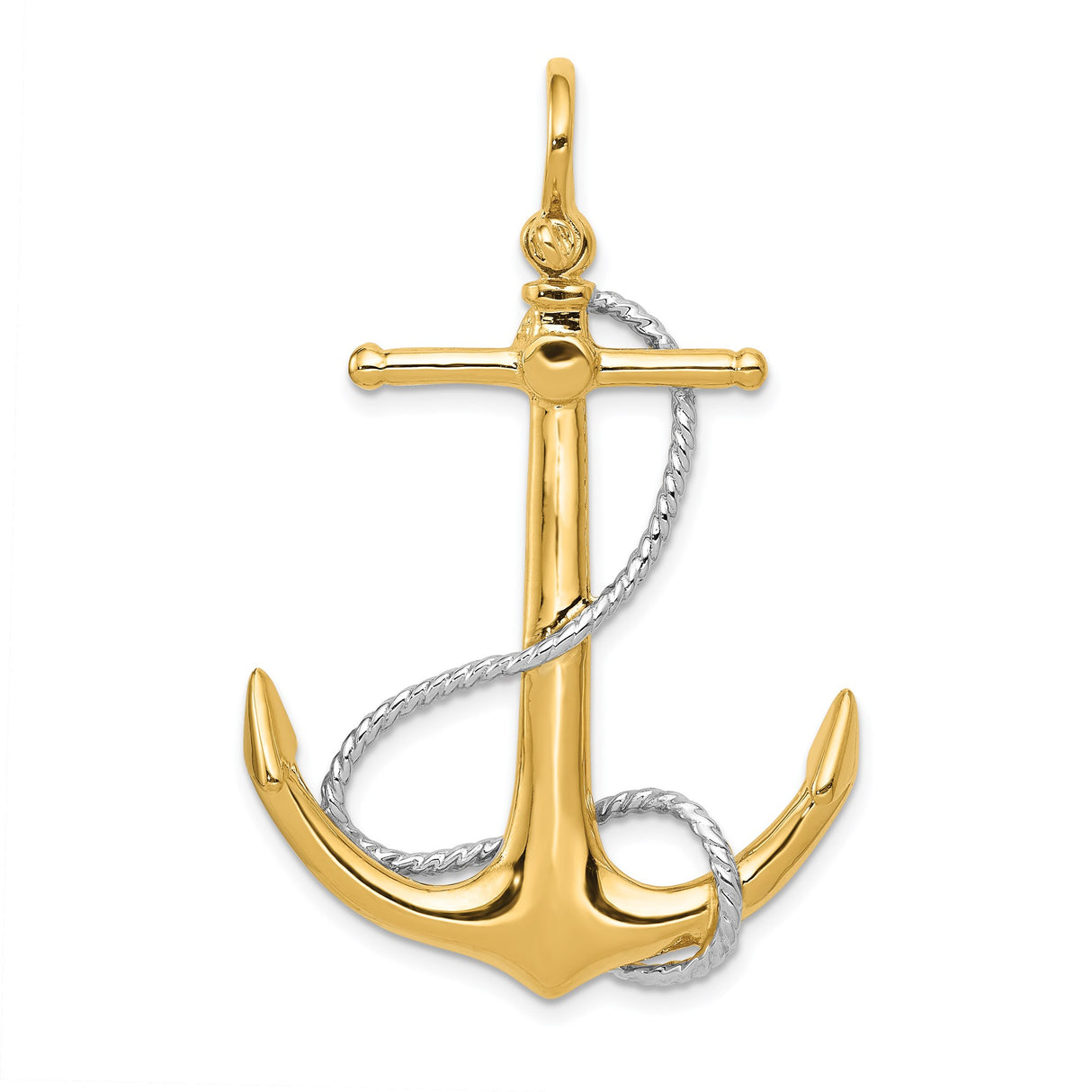 14k Two-Tone Gold Anchor Pendant with Rope Detailing, Nautical Symbol of Strength and Faith