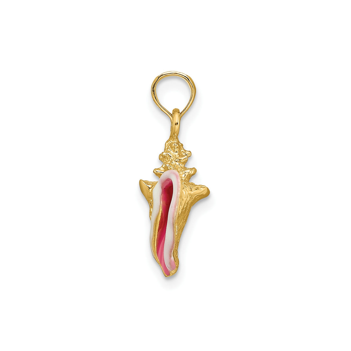 14k Yellow Gold Conch Shell Pendant with Pink and White Enamel, Nautical Tropical Charm