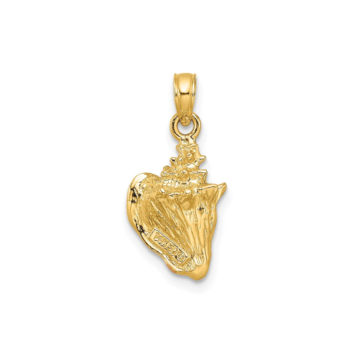 14k Yellow Gold Conch Shell Pendant with Pink and White Enamel, Nautical Tropical Charm