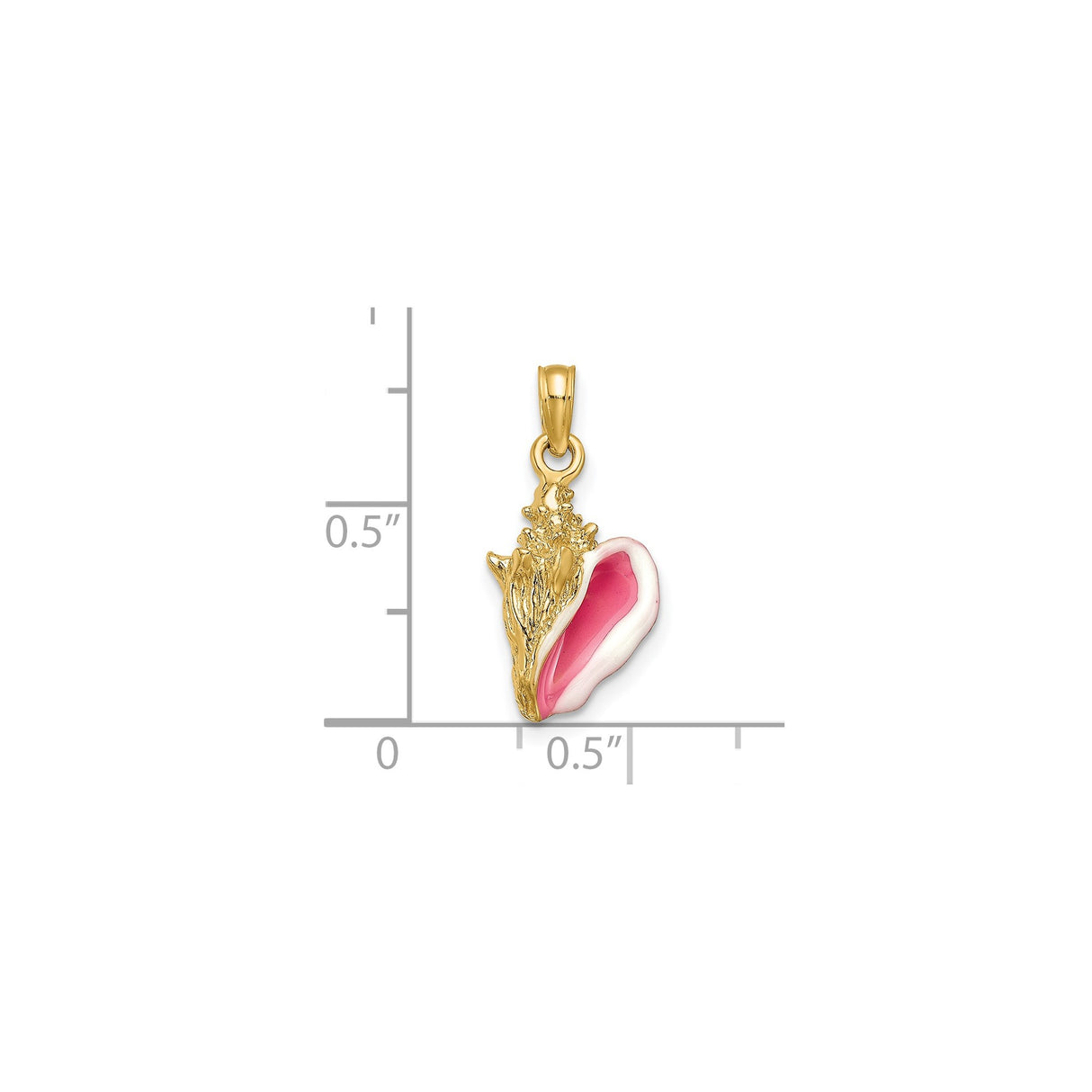 14k Yellow Gold Conch Shell Pendant with Pink and White Enamel, Nautical Tropical Charm