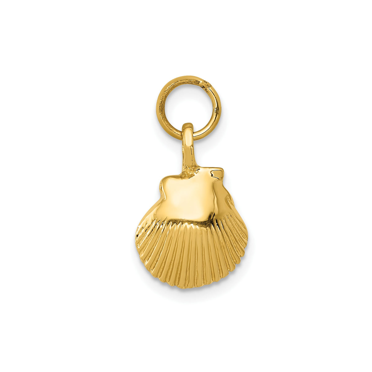 14k Yellow Gold Scallop Shell Pendant, Polished Ribbed Charm, Camino de Santiago Theme
