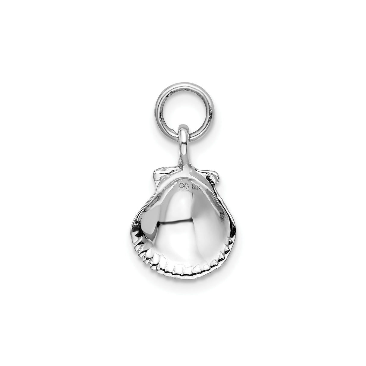 14k White Gold Scallop Shell Pendant with Polished Finish and Camino Symbol for Women