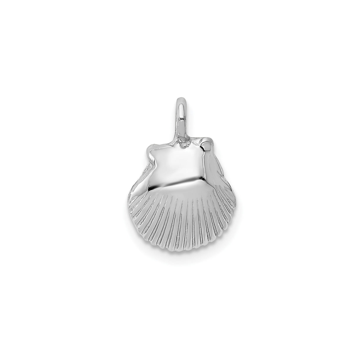 14k White Gold Scallop Shell Pendant with Polished Finish and Camino Symbol for Women
