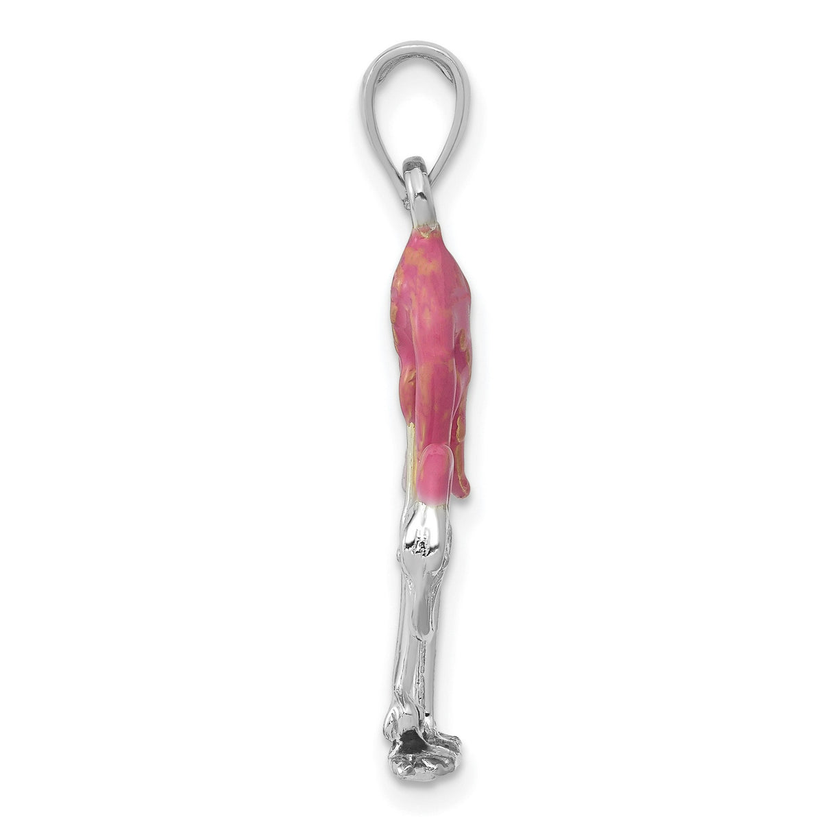 14k White Gold Flamingo Pendant with Colorful Enamel Detailing, Tropical Bird Design for Women