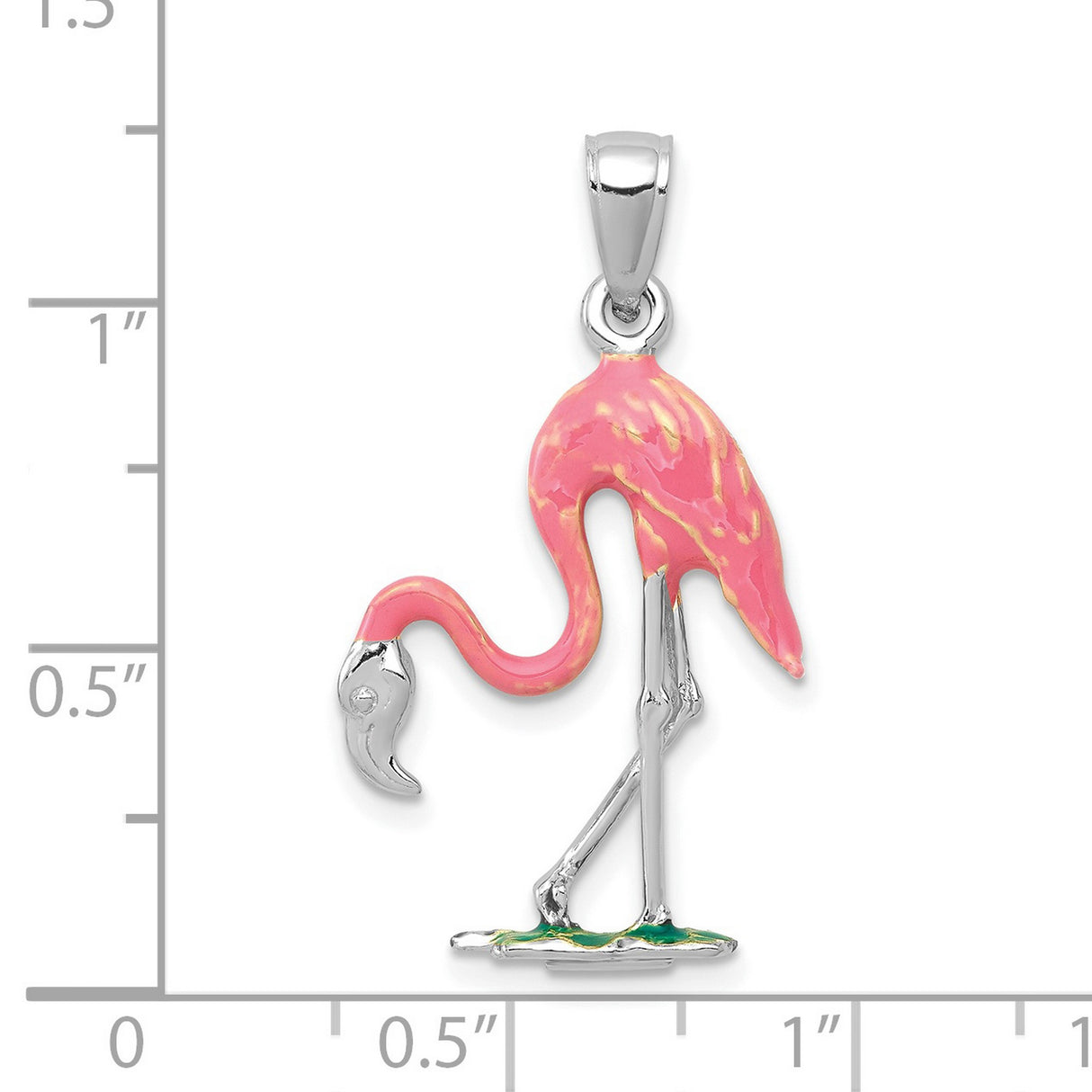 14k White Gold Flamingo Pendant with Colorful Enamel Detailing, Tropical Bird Design for Women