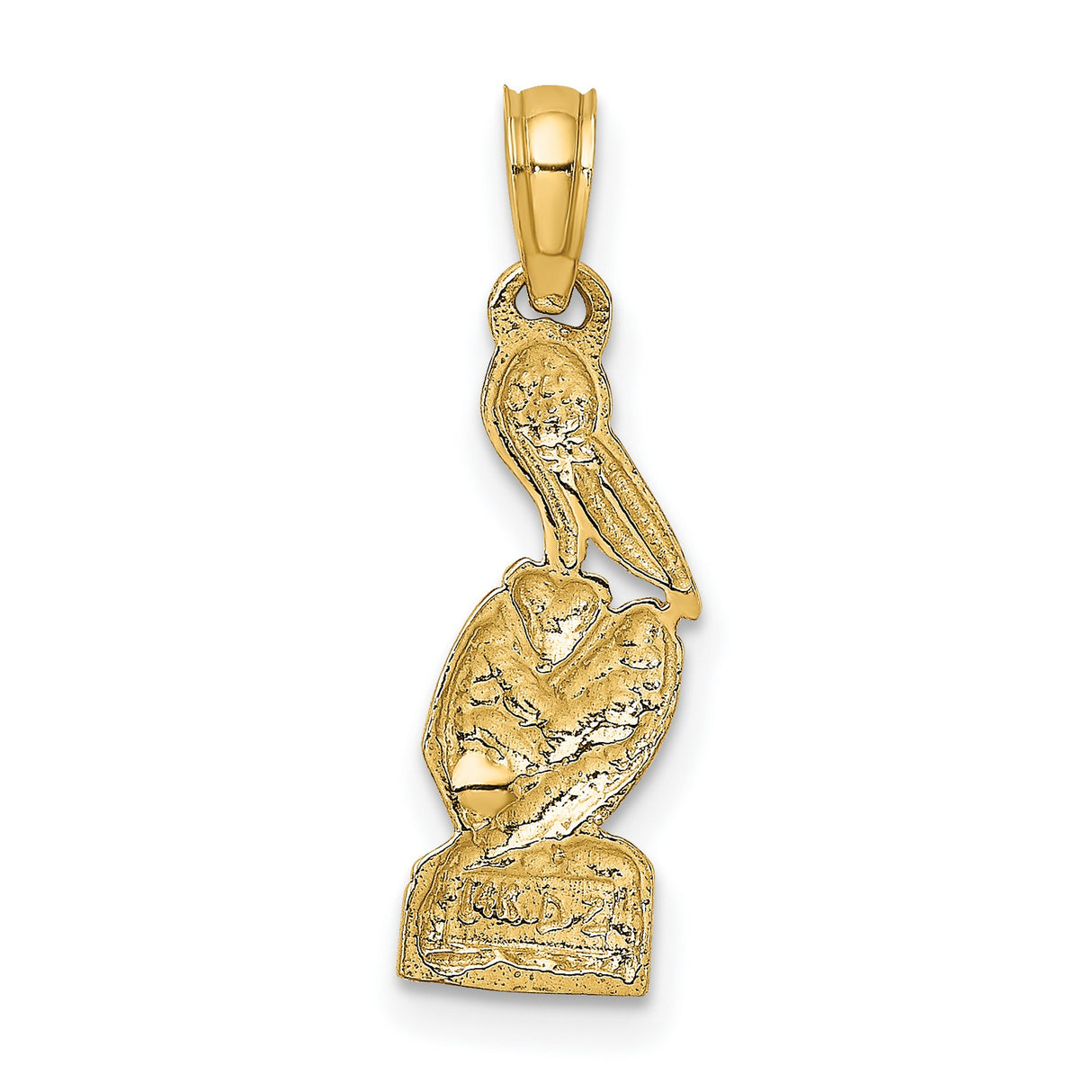 14k Multi-Tone Gold Pelican Pendant, Coastal Bird on Post, Nautical Jewelry for Men and Women